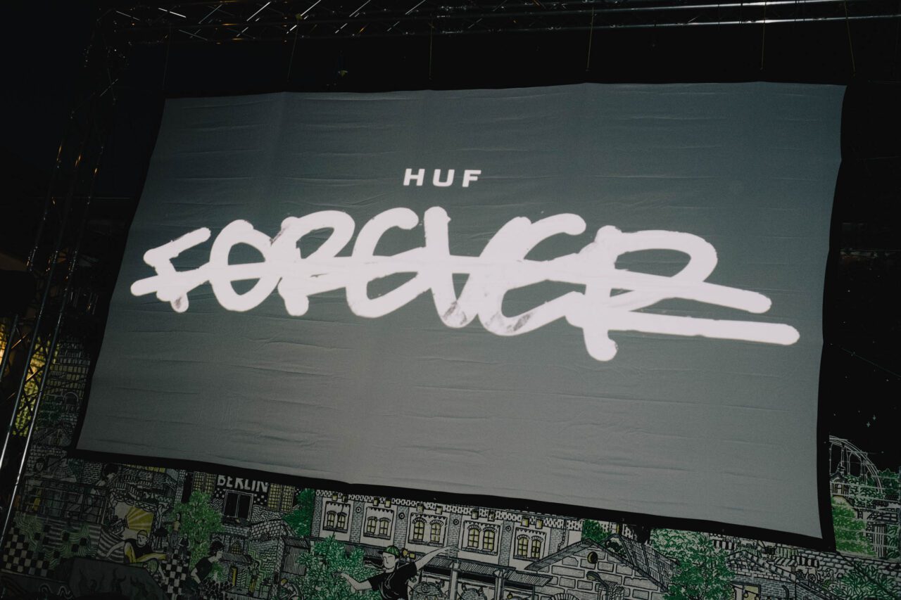Photo showing a big movie screen showing with the words HUF "Forever".