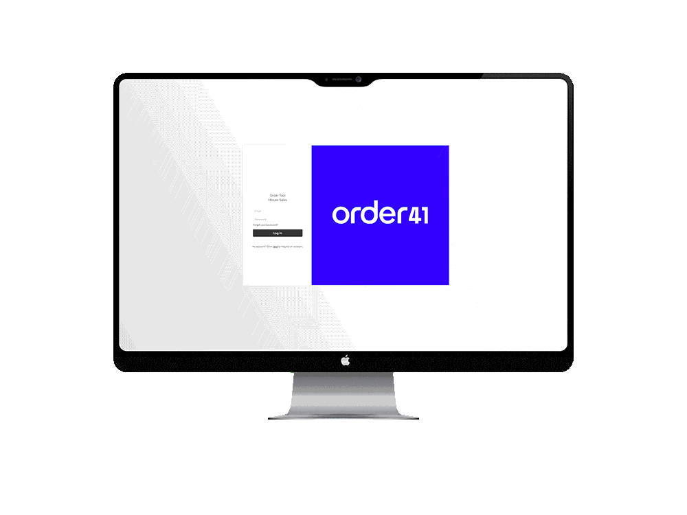 Desktop computer with a looped animation demonstrating the order process at Mosaic's own pre-booking platform called Order41